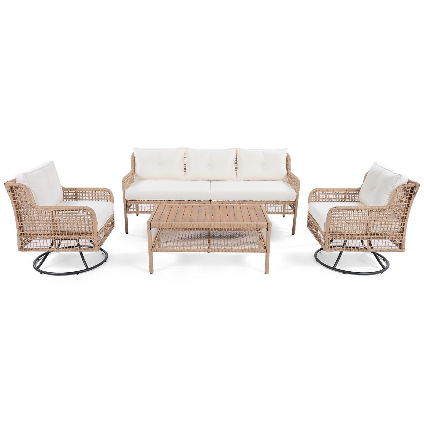 4 Pieces Patio Furniture Set with Swivel Chairs