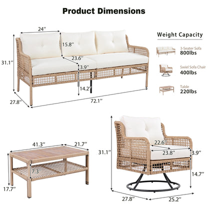 4 Pieces Patio Furniture Set with Swivel Chairs