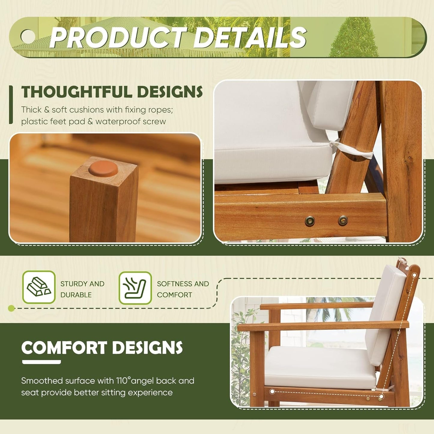 Acacia Wood 4 Piece Patio Conversation Set