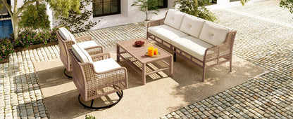 4 Pieces Patio Furniture Set with Swivel Chairs