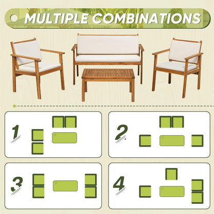 Acacia Wood 4 Piece Patio Conversation Set