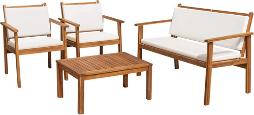 Acacia Wood 4 Piece Patio Conversation Set