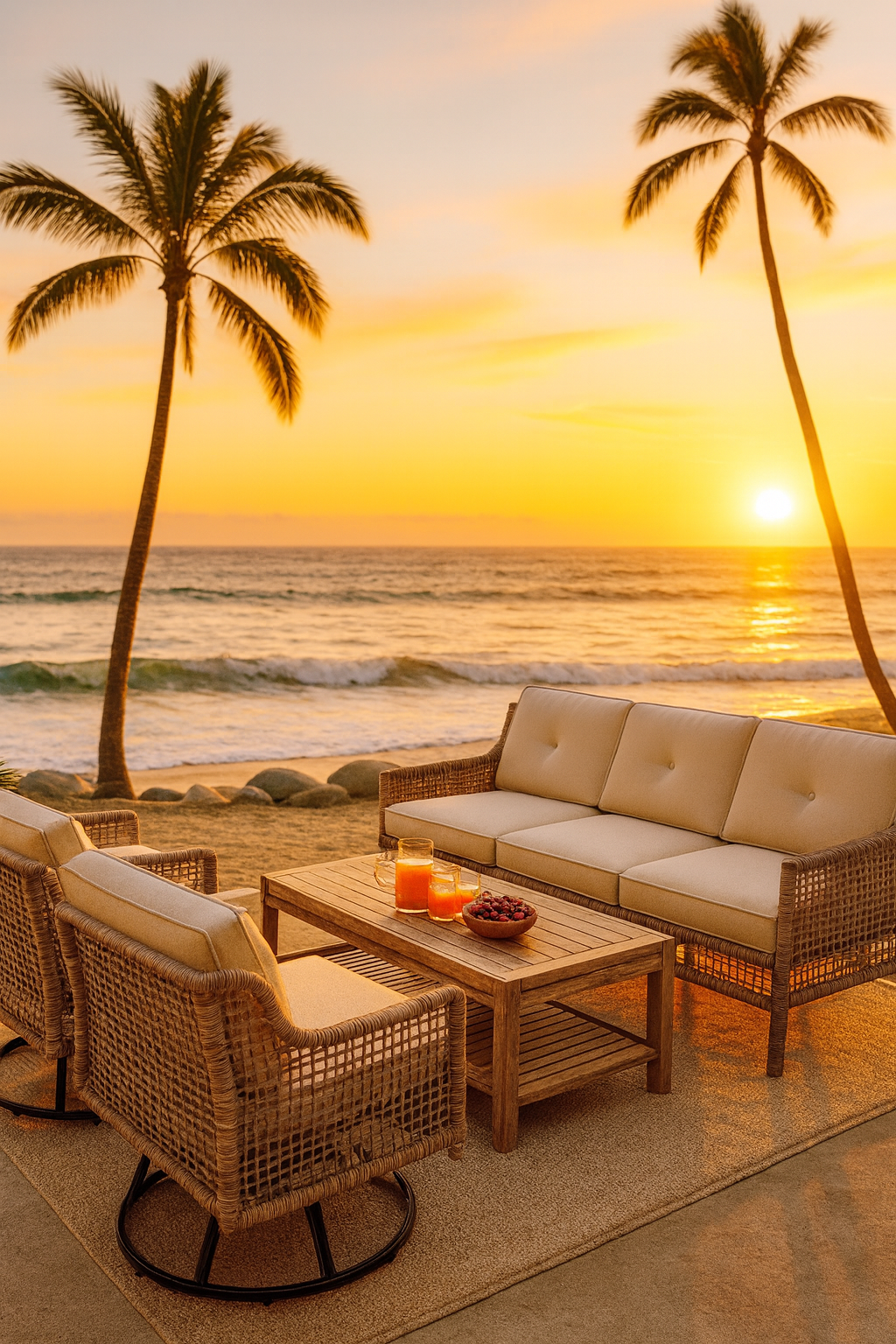 4 Pieces Patio Furniture Set with Swivel Chairs