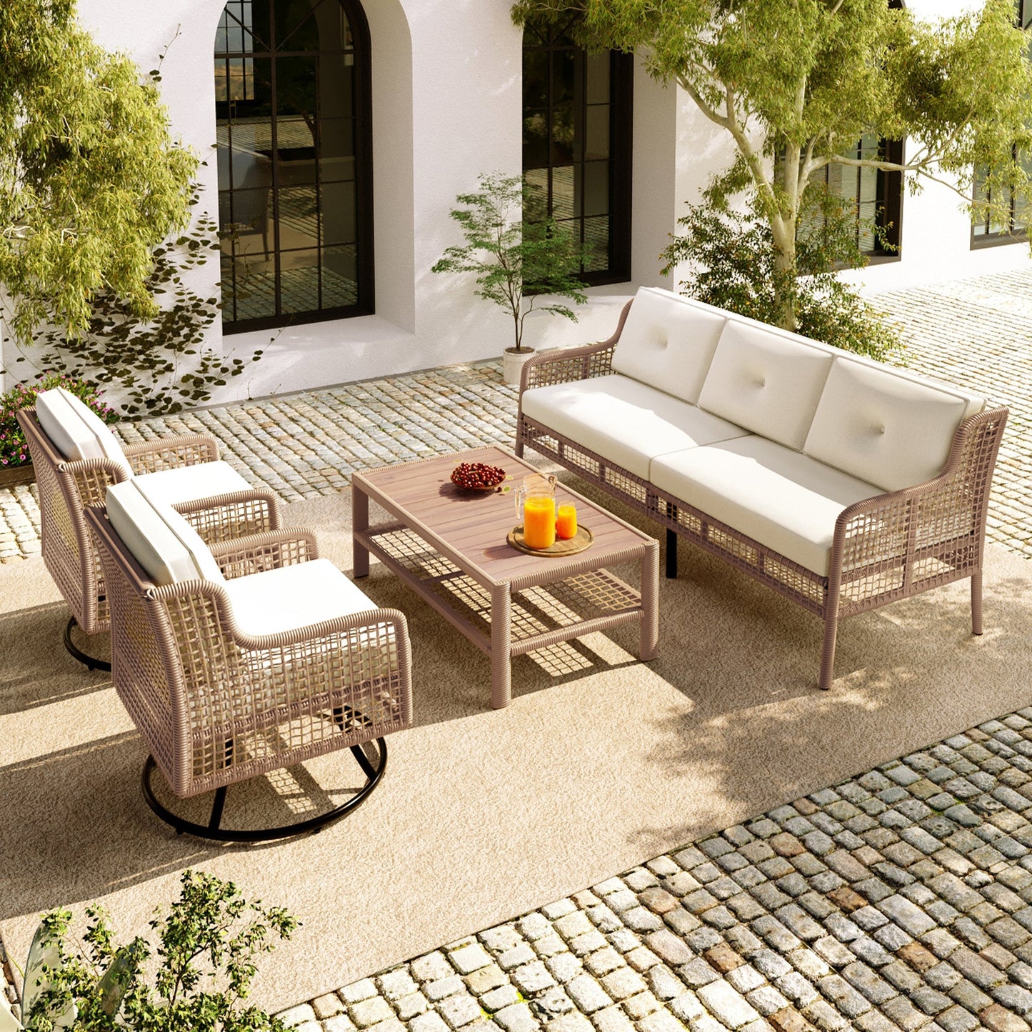 4 Pieces Patio Furniture Set with Swivel Chairs