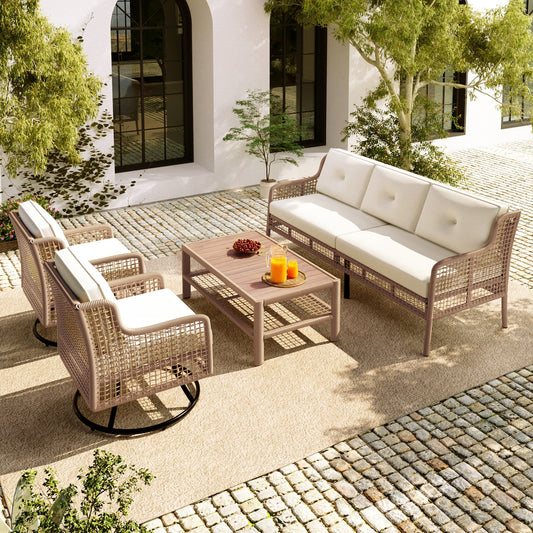 4 Pieces Patio Furniture Set with Swivel Chairs