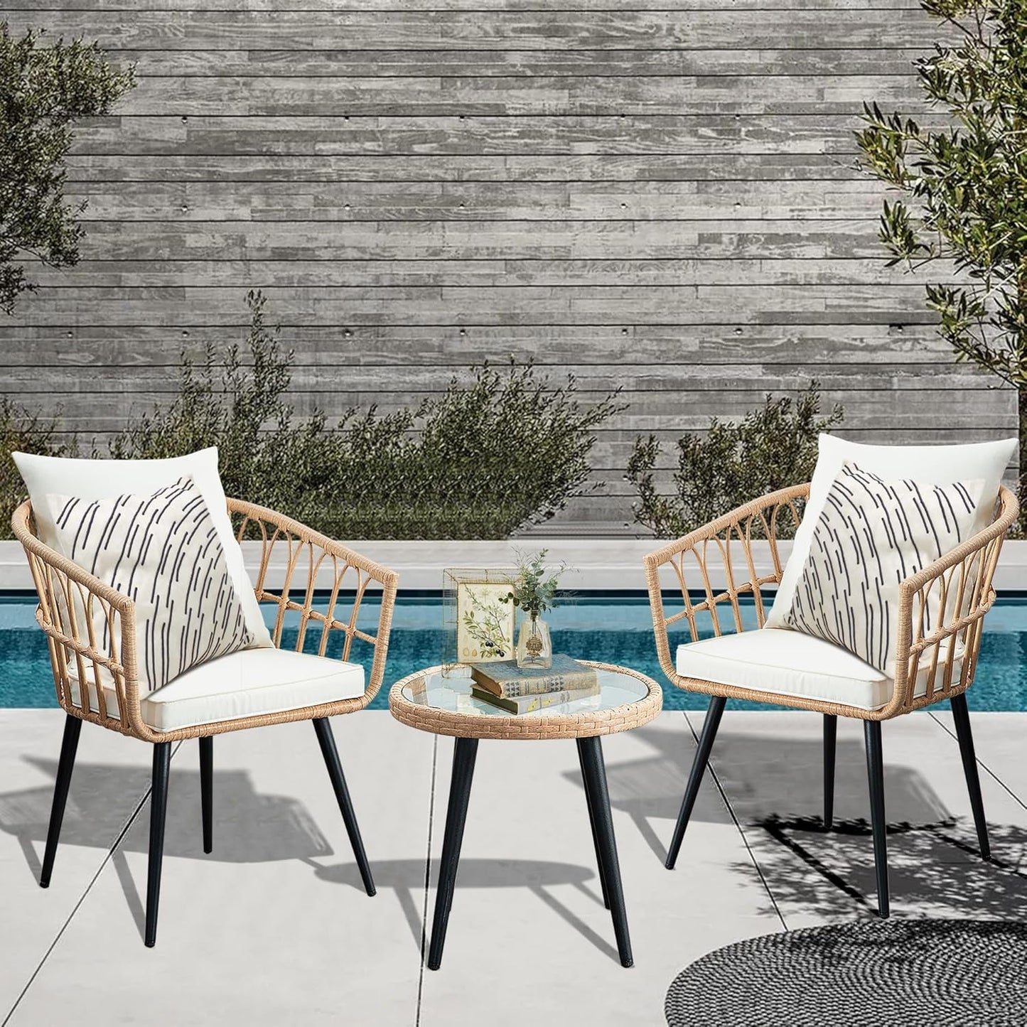 3 Piece Patio Bistro Set, Outdoor Wicker Apartment Balcony Furniture